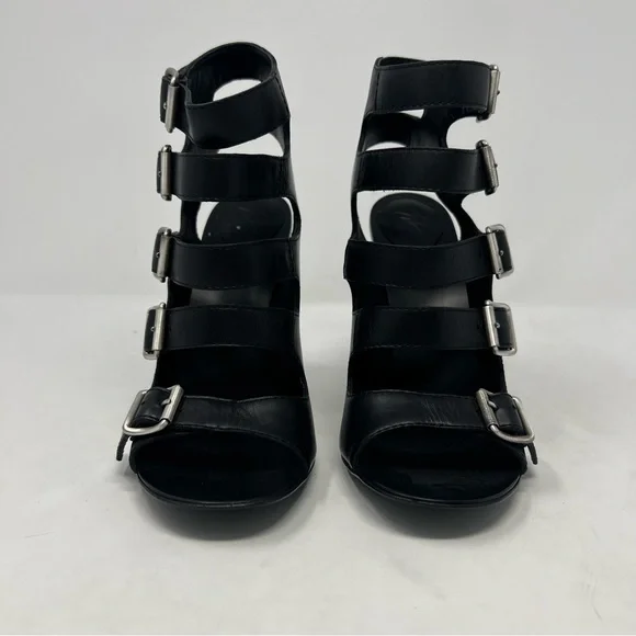 NEW Giuseppe Zanotti Buckle Strap Stiletto Heels Black Strappy Leather Size 37.5 - Picture 3 of 10